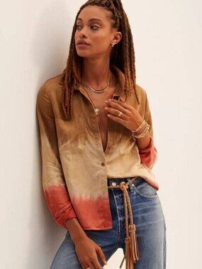 Cloth & Stone X Anthropologie Elegant Ombre Button Down Shirt in X-Large